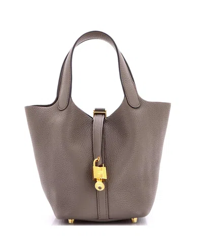 Pre-owned Pre-owned Hermes  Hermes Pm Picotin Lock Bag Clemence In Gray