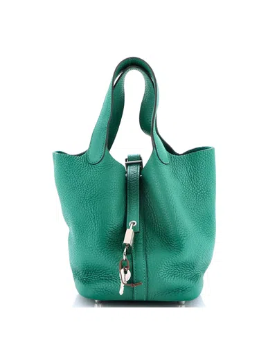 Pre-owned Pre-owned Hermes  Hermes Pm Picotin Lock Bag Clemence In Green