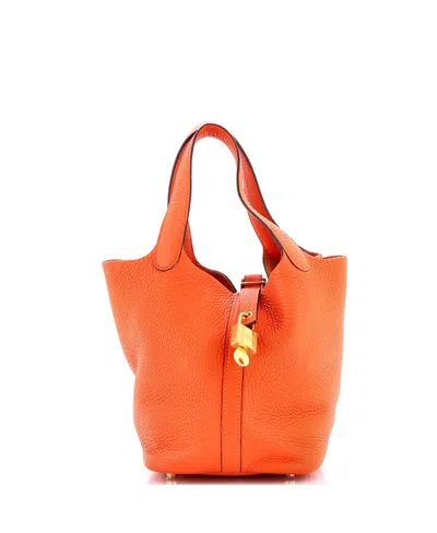Pre-owned Pre-owned Hermes  Hermes Pm Picotin Lock Bag Clemence In Orange