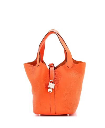 Pre-owned Pre-owned Hermes  Hermes Pm Picotin Lock Bag Clemence In Orange