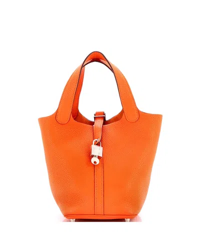 Pre-owned Pre-owned Hermes  Hermes Pm Picotin Lock Bag Clemence In Orange