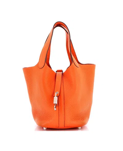 Pre-owned Pre-owned Hermes  Hermes Pm Picotin Lock Bag Clemence In Orange