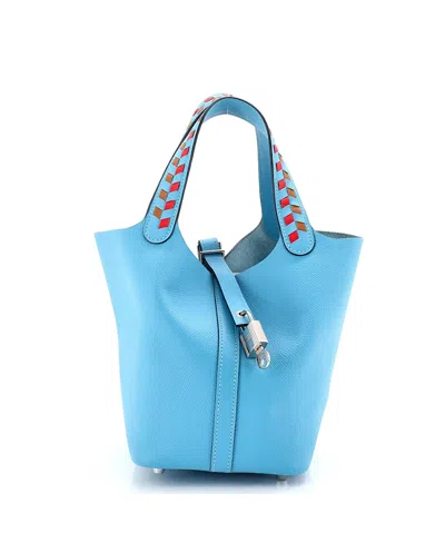 Pre-owned Pre-owned Hermes  Hermes Pm Picotin Lock Bag Tressage Epsom In Blue/ Brown/ Orange