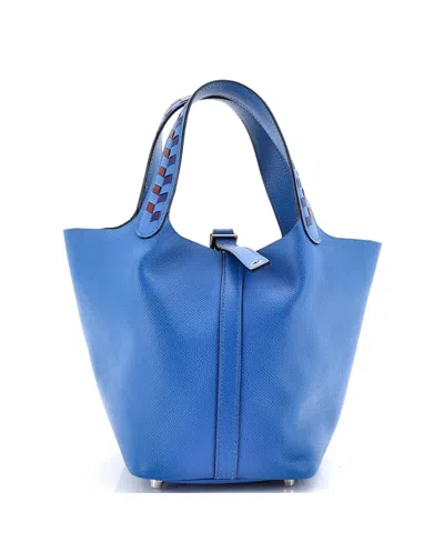 Pre-owned Pre-owned Hermes  Hermes Pm Picotin Lock Bag Tressage Epsom In Blue/ Red