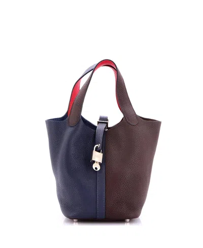 Pre-owned Pre-owned Hermes  Hermes Pm Picotin Lock Bag Tricolor Clemence In Navy Blue/ Pink