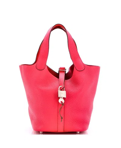 Pre-owned Pre-owned Hermes  Hermes Pm Picotin Lock Bag Tricolor Clemence In Pink/ Red