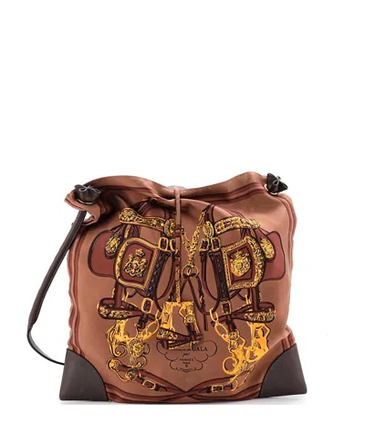 Pre-owned Pre-owned Hermes  Hermes Pm Silky City Bag Printed Silk And Leather In Brown