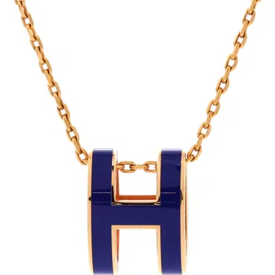 Pre-owned Hermes  Hermes Pop H Pendant Chain Necklace Metal And Enamel In Blue