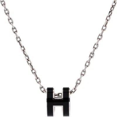 Pre-owned Hermes  Hermes Pop H Pendant Chain Necklace Metal And Enamel Mini In Silver