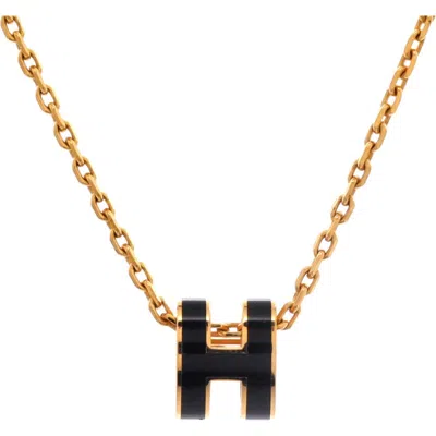 Pre-owned Hermes  Hermes Pop H Pendant Chain Necklace Metal And Enamel Mini In Black