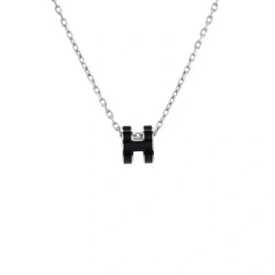 Pre-owned Hermes  Hermes Pop H Pendant Chain Necklace Metal And Enamel Mini In Metallic