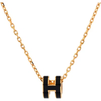 Pre-owned Hermes  Hermes Pop H Pendant Chain Necklace Metal And Enamel Mini In Black