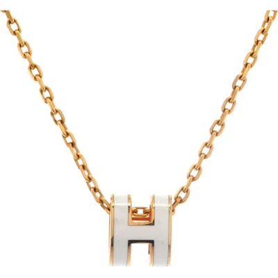 Pre-owned Hermes  Hermes Pop H Pendant Chain Necklace Metal And Enamel Mini In Neutral
