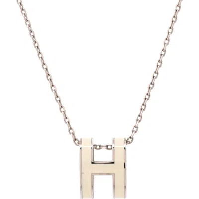 Pre-owned Hermes  Hermes Pop H Pendant Chain Necklace Metal And Enamel Mini In Silver