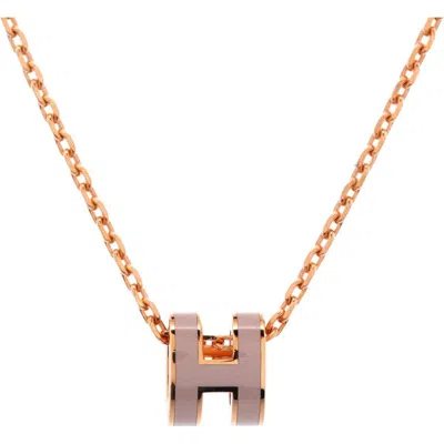Pre-owned Hermes  Hermes Pop H Pendant Chain Necklace Metal And Enamel Mini In Brown
