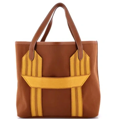 Pre-owned Hermes  Hermes Pursangle Tote Canvas With Leather In Metallic Gold
