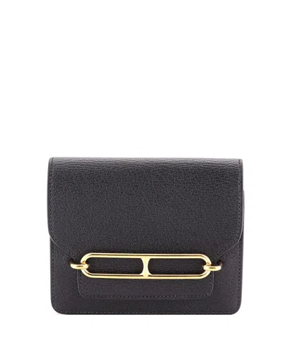 Pre-owned Pre-owned Hermes  Hermes Roulis Slim Wallet Chevre Mysore In Black