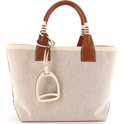 Pre-owned Hermes  Hermes Sac Steeple Tote Toile With Leather 25 In Sand