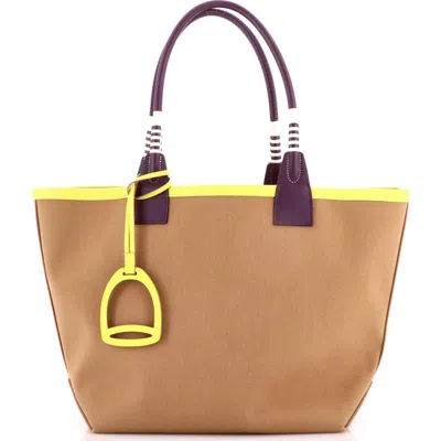 Pre-owned Hermes  Hermes Sac Steeple Tote Toile With Leather 28 In Brown