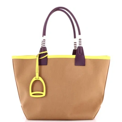Pre-owned Hermes  Hermes Sac Steeple Tote Toile With Leather 28 In Sand