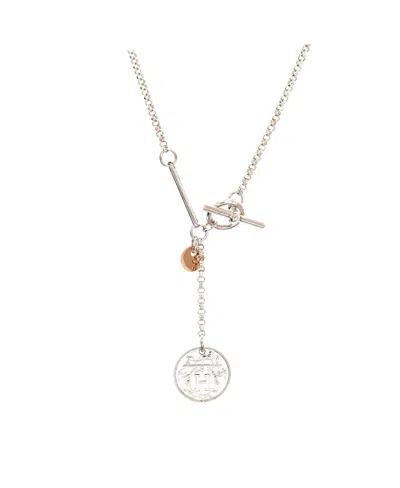 Pre-owned Pre-owned Hermes  Hermes Small Ex-libris Long Necklace Sterling Silver With 18k Rose Gold, 16 In Pink/sterling Silver