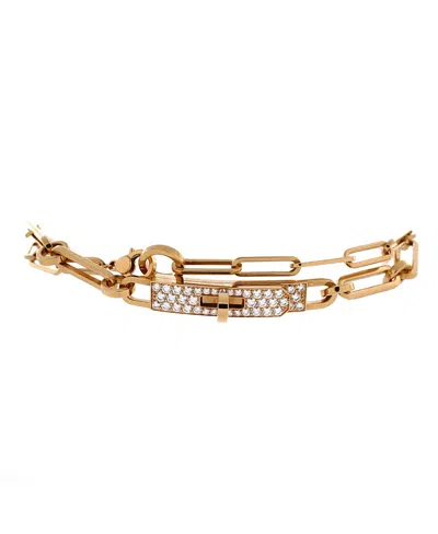 Pre-owned Pre-owned Hermes  Hermes Small Kelly Chaine Double Tour Convertible Bracelet 18k Gold And Pave Diamonds