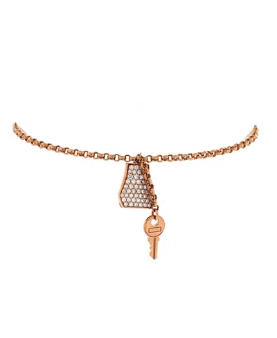 Pre-owned Pre-owned Hermes  Hermes Small Kelly Clochette Chain Bracelet 18k Rose Gold With Pave Diamonds In Pink