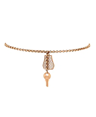 Pre-owned Pre-owned Hermes  Hermes Small Kelly Clochette Chain Bracelet 18k Rose Gold With Pave Diamonds In Pink