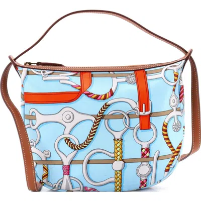 Pre-owned Hermes  Hermes Sursoie To Go Pouch Printed Silk And Leather In Blue