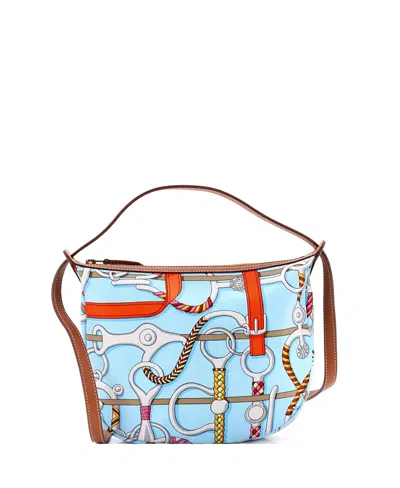 Pre-owned Pre-owned Hermes  Hermes Sursoie To Go Pouch Printed Silk And Leather In Blue