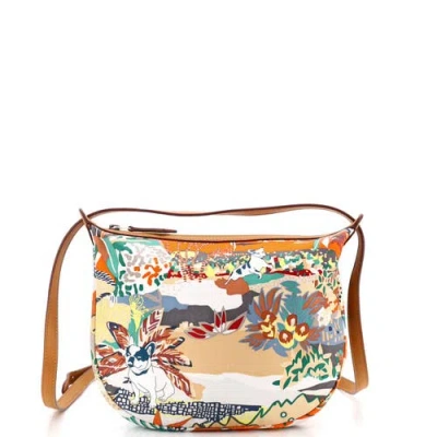 Pre-owned Pre-owned Hermes  Hermes Sursoie To Go Pouch Printed Silk And Leather In Brown