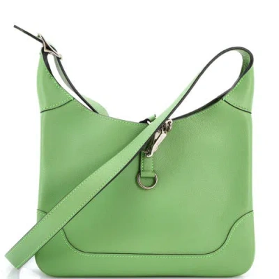 Pre-owned Hermes  Hermes Trim Duo Bag Evercolor 24 In Green