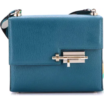 Pre-owned Pre-owned Hermes  Hermes Verrou Bag Chevre Mysore And Canvas Mini In Blue