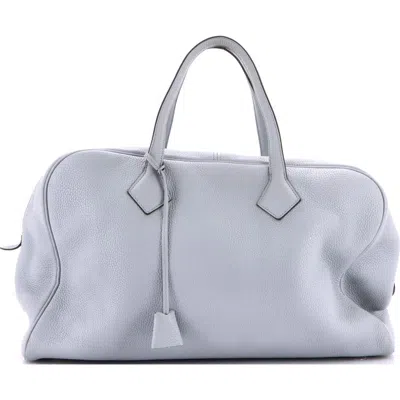 Pre-owned Hermes  Hermes Victoria Ii Travel Handbag Clemence 43 In Blue