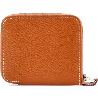 Pre-owned Hermes  Hermes Zipengo Chaine D'ancre Card Holder Leather Compact In Orange
