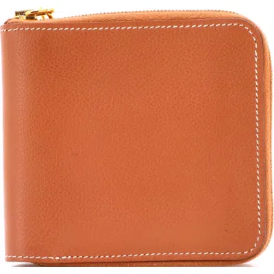 Pre-owned Hermes  Hermes Zipengo Ii Chaine D'ancre Zip Wallet Leather In Gold