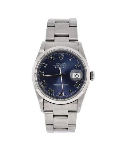 Pre-owned Pre-owned Rolex  Rolex Oyster Perpetual Datejust Automatic Watch In Stainless Steel 36mm In Dial Color: Blue