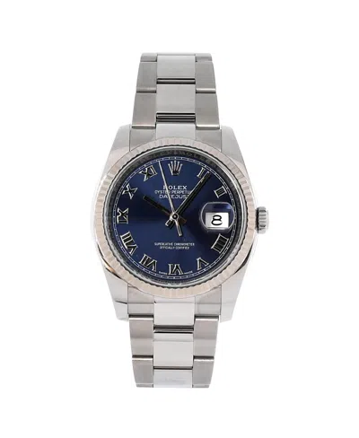 Pre-owned Pre-owned Rolex  Rolex Oyster Perpetual Datejust Automatic Watch In Stainless Steel And White Gold 36mm In Blue