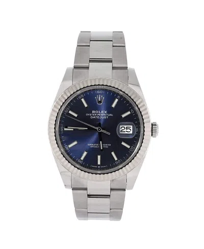 Pre-owned Pre-owned Rolex  Rolex Oyster Perpetual Datejust Automatic Watch In Stainless Steel And White Gold 41mm In Blue