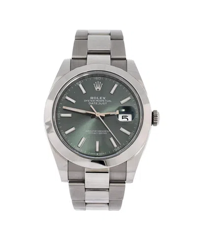 Pre-owned Pre-owned Rolex  Rolex Oyster Perpetual Datejust Mint Green Automatic Watch In Stainless Steel 41mm In Dial Color: Green