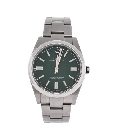 Pre-owned Pre-owned Rolex  Rolex Oyster Perpetual Green Automatic Watch In Stainless Steel 41mm In Dial Color: Green