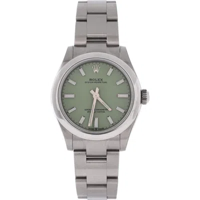 Pre-owned Rolex  Rolex Oyster Perpetual Pistachio Green Automatic Watch Stainless Steel 31 In Silver