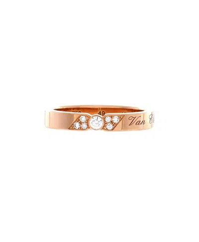 Pre-owned Pre-owned Van Cleef & Arpels  Van Cleef & Arpels 3mm Toujours Signature Etoiles Wedding Band Ring 18k Rose Gold And Diam In Pink