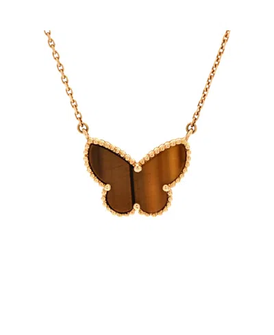 Pre-owned Pre-owned Van Cleef & Arpels  Van Cleef & Arpels Lucky Alhambra Butterfly Pendant Necklace 18k Gold And Tiger Eye, 16.5