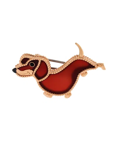 Pre-owned Pre-owned Van Cleef & Arpels  Van Cleef & Arpels Lucky Animals Dachshund Brooch 18k Rose Gold With Carnelian And Onyx In Pink