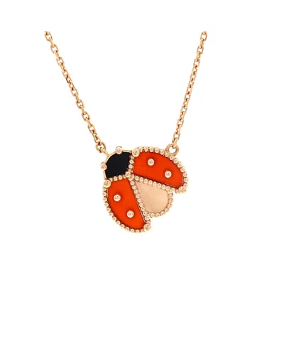 Pre-owned Pre-owned Van Cleef & Arpels  Van Cleef & Arpels Lucky Spring Open Wings Ladybug Pendant Necklace 18k Rose Gold With Car In Pink