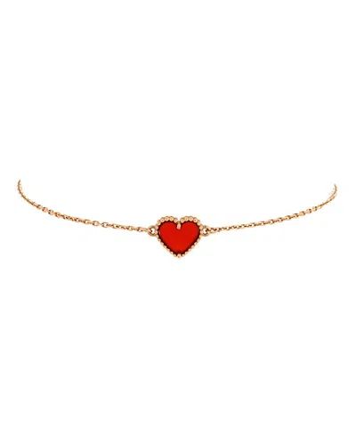 Pre-owned Pre-owned Van Cleef & Arpels  Van Cleef & Arpels Sweet Alhambra Heart Bracelet 18k Rose Gold With Carnelian In Pink
