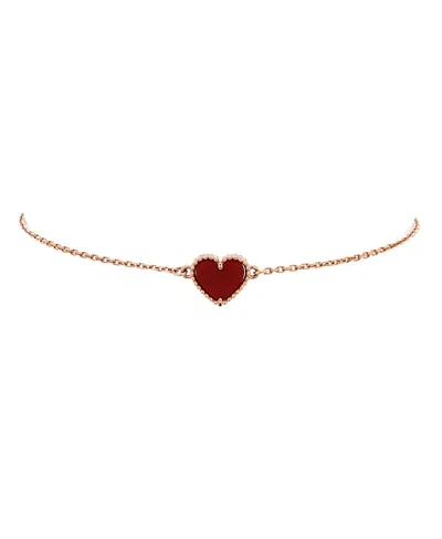 Pre-owned Pre-owned Van Cleef & Arpels  Van Cleef & Arpels Sweet Alhambra Heart Bracelet 18k Rose Gold With Carnelian In Pink