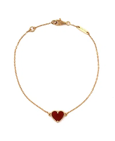 Pre-owned Pre-owned Van Cleef & Arpels  Van Cleef & Arpels Sweet Alhambra Heart Bracelet 18k Rose Gold With Carnelian In Pink