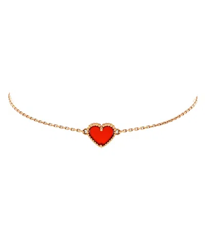Pre-owned Pre-owned Van Cleef & Arpels  Van Cleef & Arpels Sweet Alhambra Heart Bracelet 18k Rose Gold With Carnelian In Pink